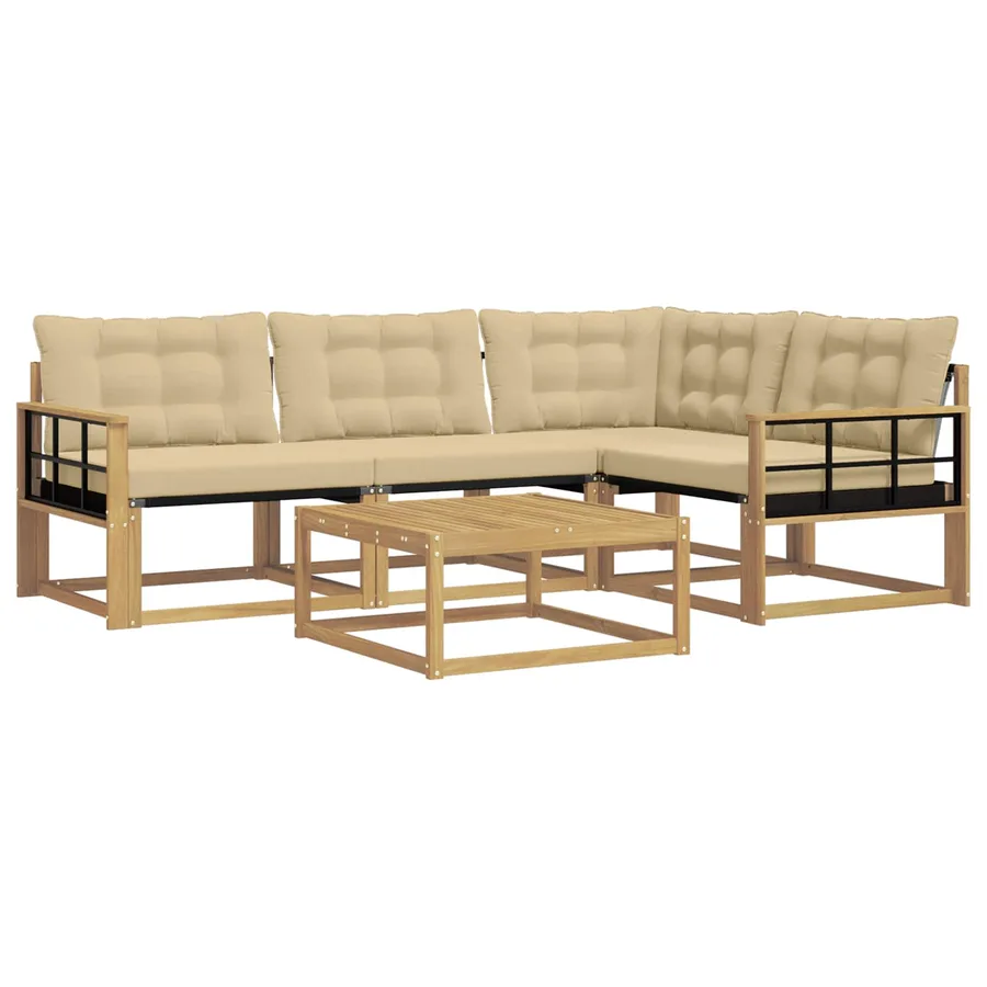 Ensemble de canapés d'extérieur 5 pcs Blanc et Beige - 2