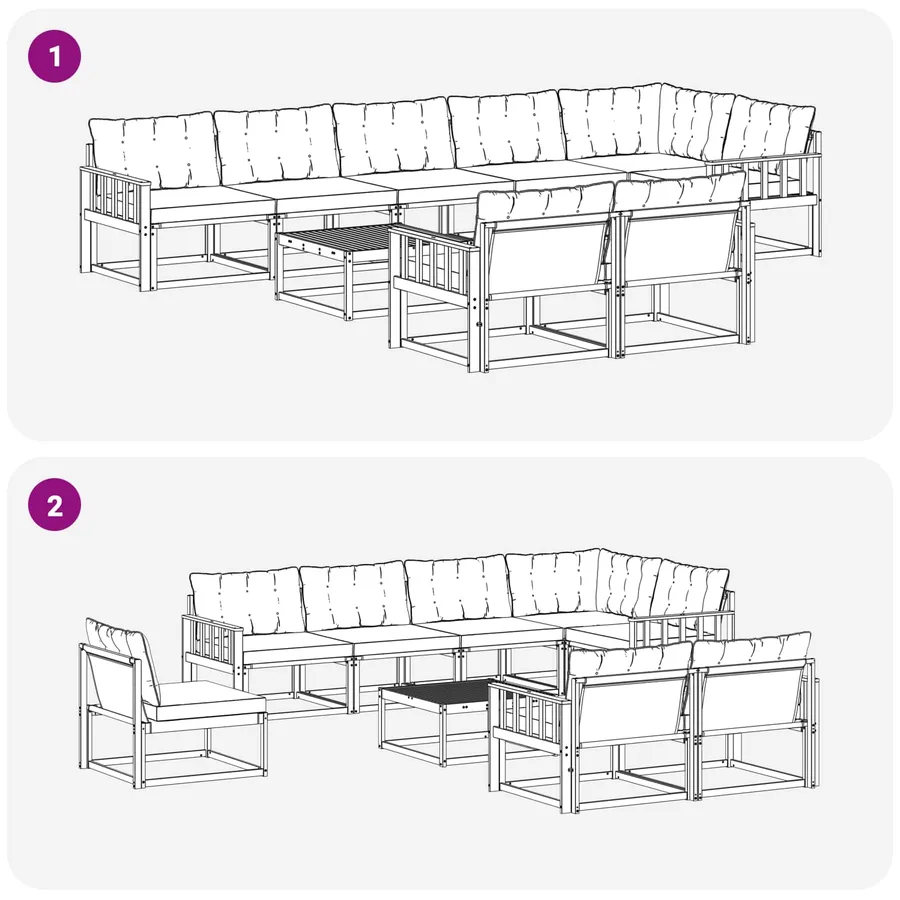 Ensemble de canapés d'extérieur 9 pcs Blanc et noir - 9