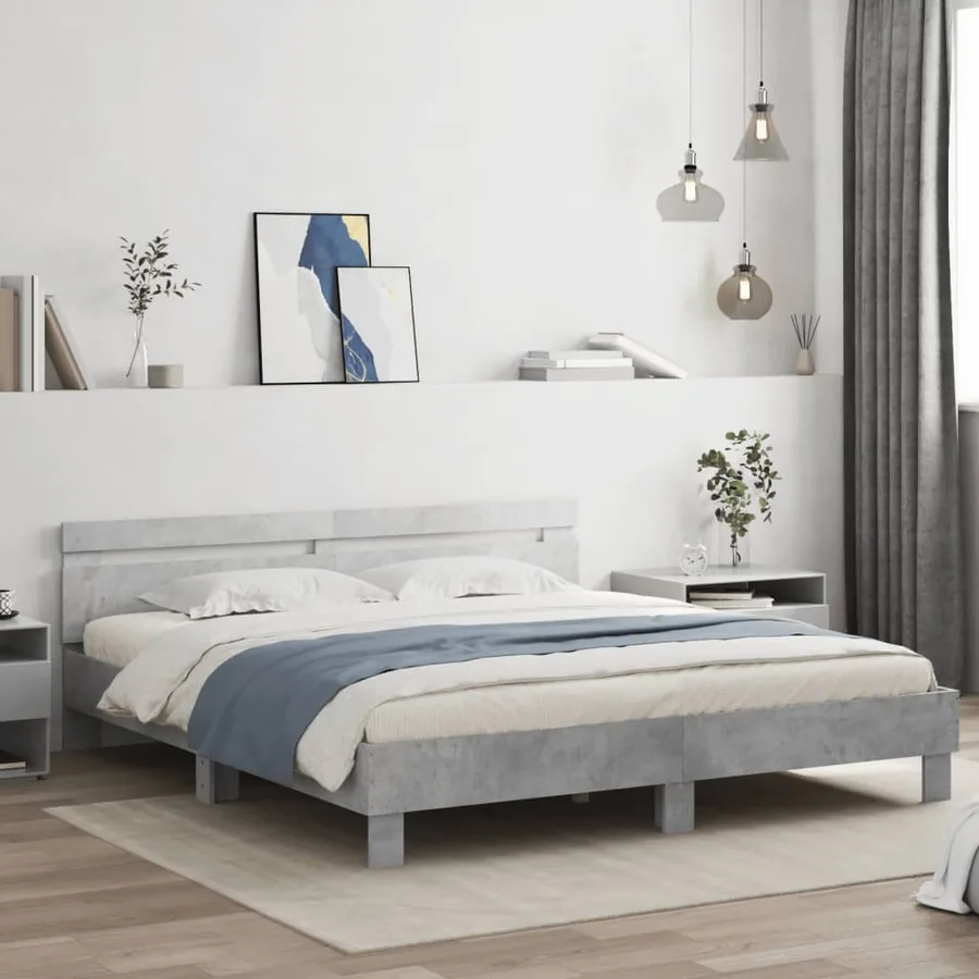 Cadre de lit sans matelas gris béton 200x200 cm