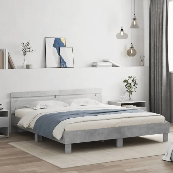 Cadre de lit sans matelas gris béton 200x200 cm