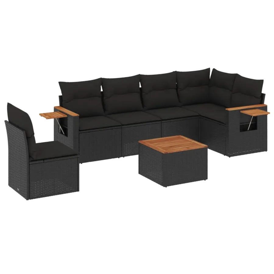 Salon de jardin 7 pcs avec coussins noir résine tressée 62 x 62 x 69 cm - 57,3 kg - 2