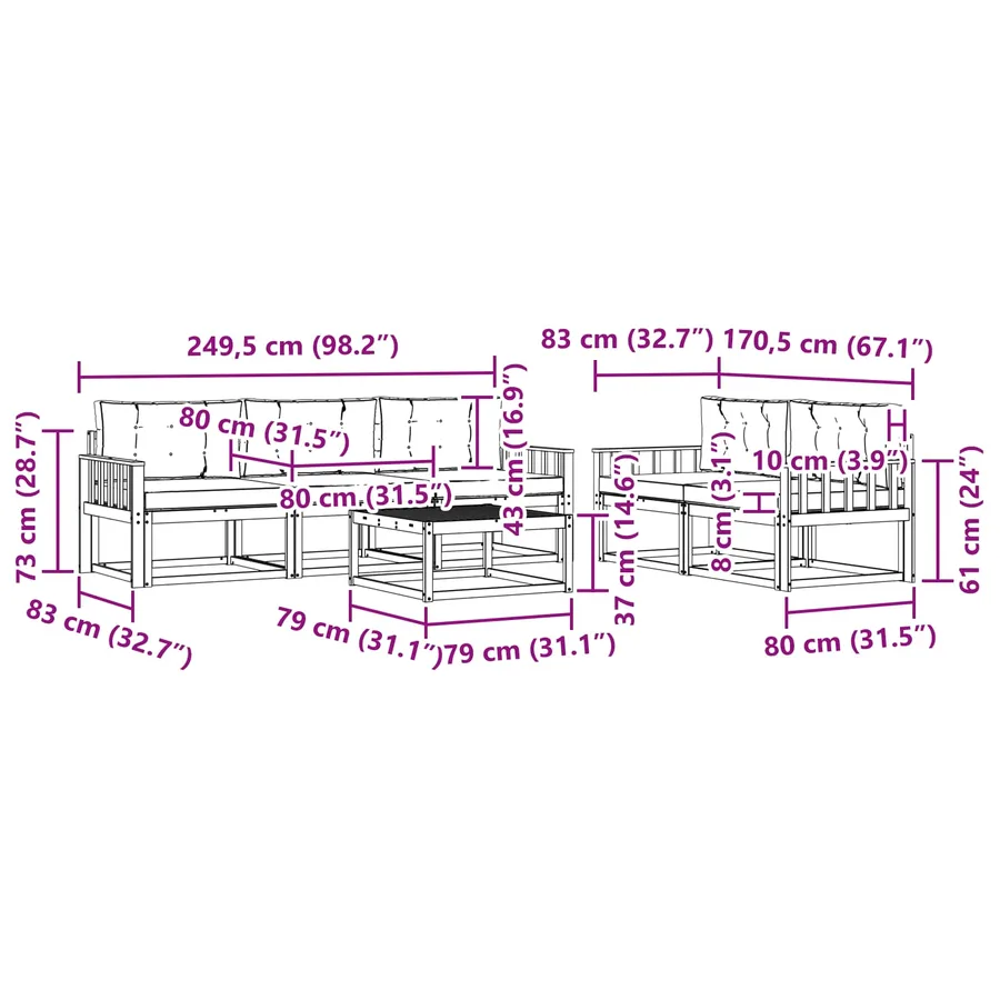 Ensemble de canapés d'extérieur 6 pcs Blanc et anthracite - 7