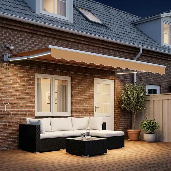 Auvent rétractable électrique Sable 100% Polyester et Aluminium