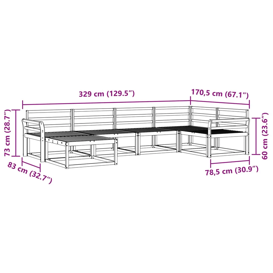 Ensemble de canapés d'extérieur 6 pcs Blanc 329 x 170,5 x 73 cm - 8