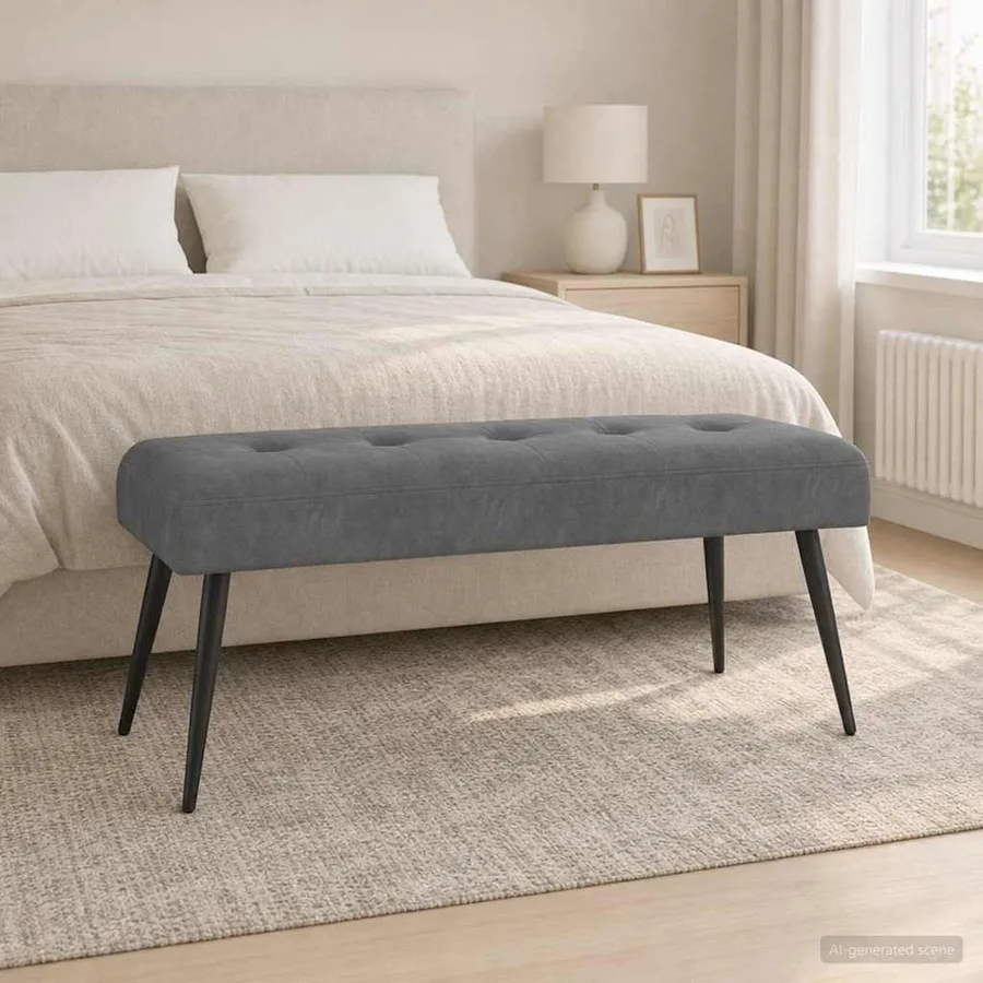 Banc avec capitonnage bouton Gris foncé 110 x 40 x 46 cm - 4