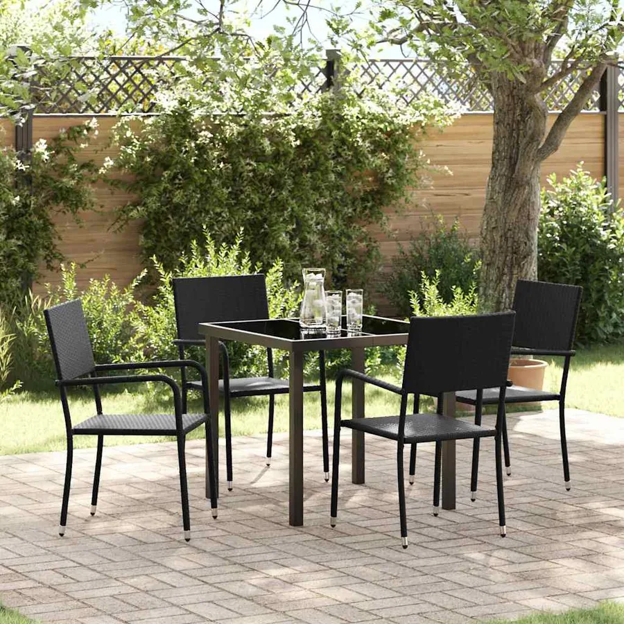 Ensemble de salle à manger pour jardin 5 pcs Noir polyrotin