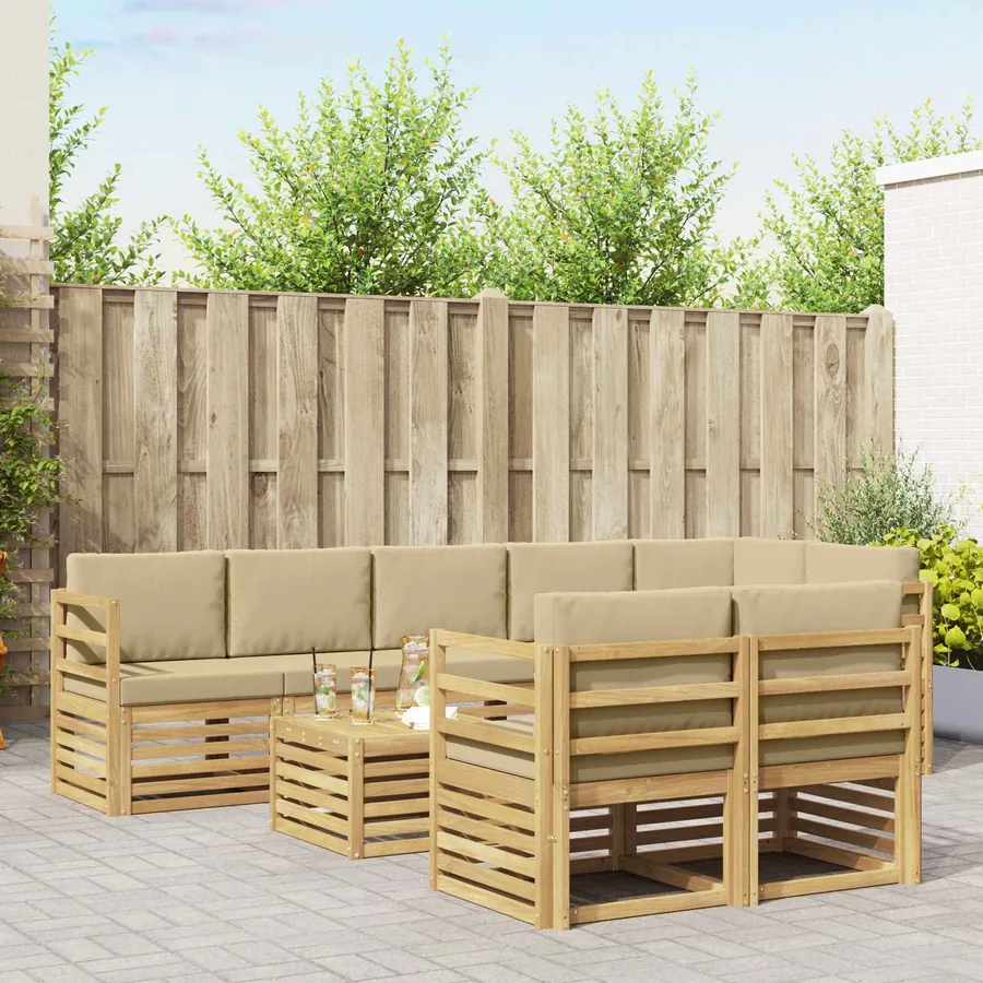 Ensemble de canapés d'extérieur 9 pcs Blanc et Beige