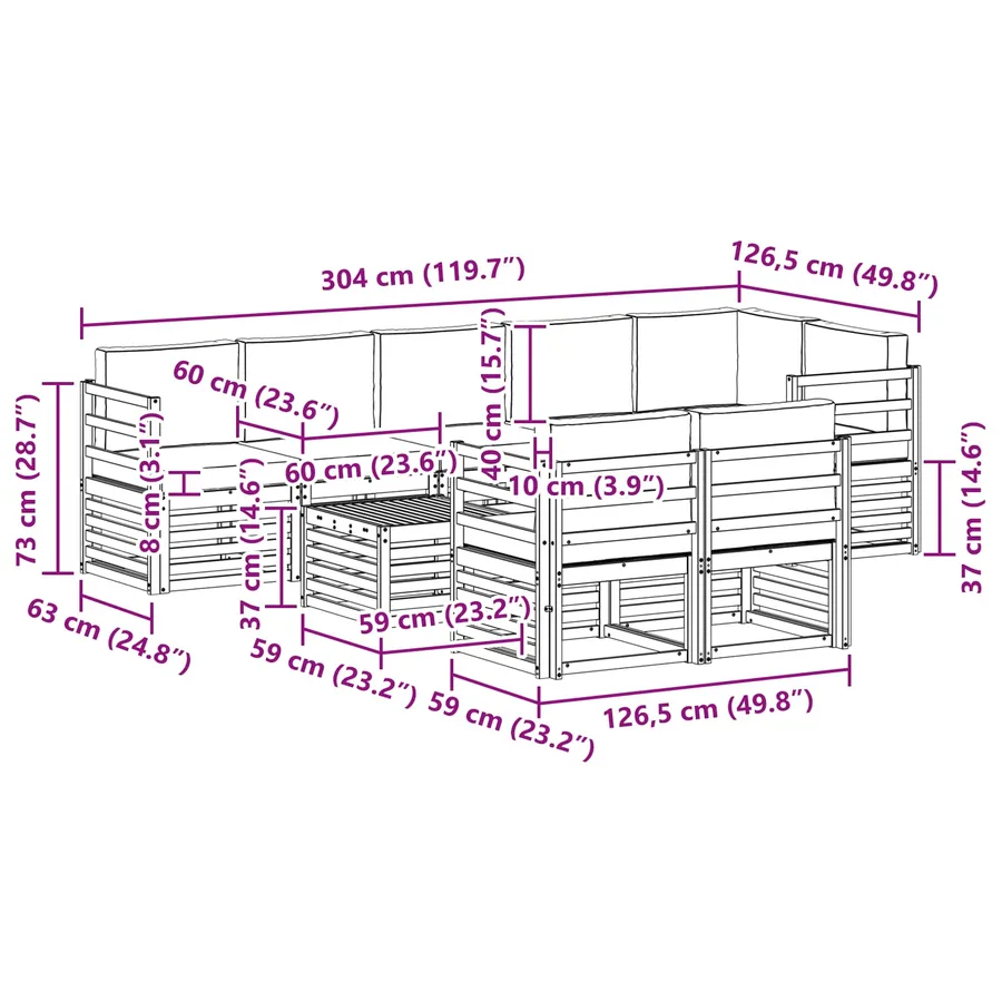 Ensemble de canapés d'extérieur 9 pcs Blanc et Beige - 8