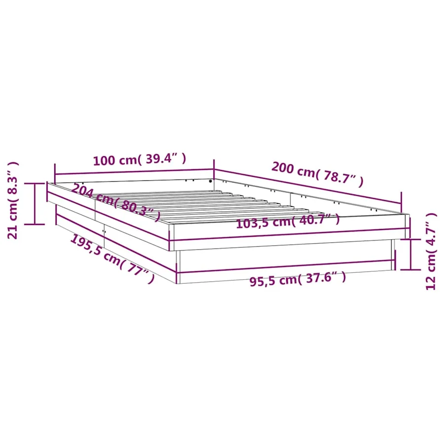 Cadre de lit à LED sans matelas 100x200 cm bois massif - 16