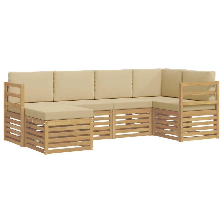 Ensemble de canapés d'extérieur 6 pcs Blanc et Beige Polyester - 2