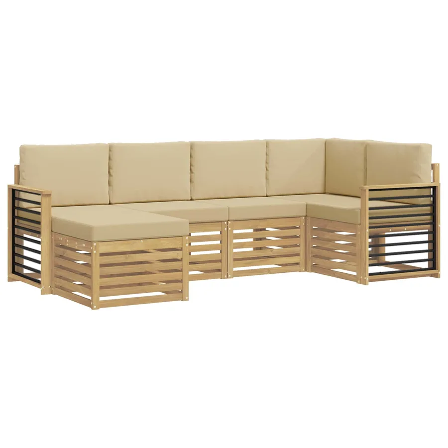 Ensemble de canapés d'extérieur 6 pcs Blanc et Beige Polyester - 2
