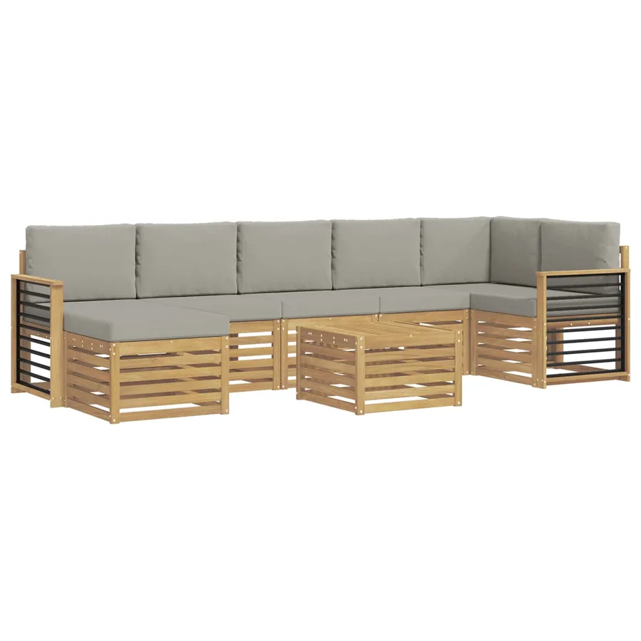 Ensemble de canapés d'extérieur 8 pcs Blanc et gris clair - 2