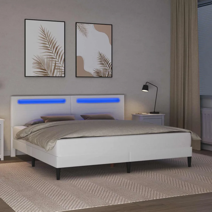 Cadre de lit avec bandes LED Blanc 200 x 200 cm Simili cuir - 4