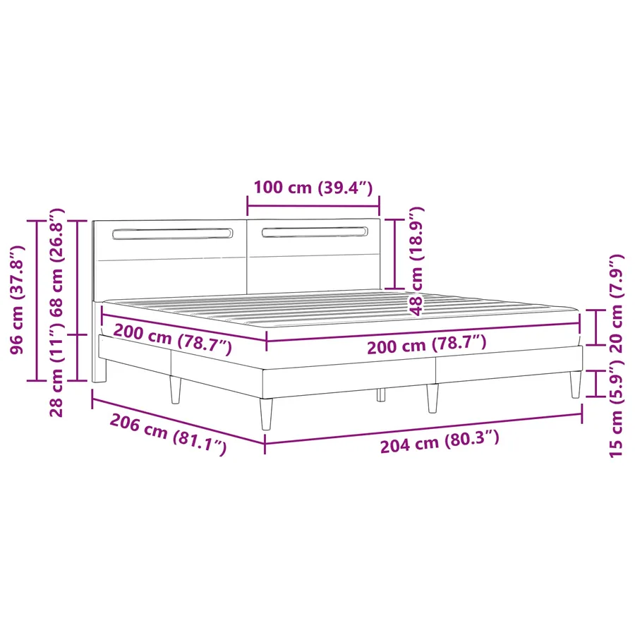 Cadre de lit avec bandes LED Blanc 200 x 200 cm Simili cuir - 13