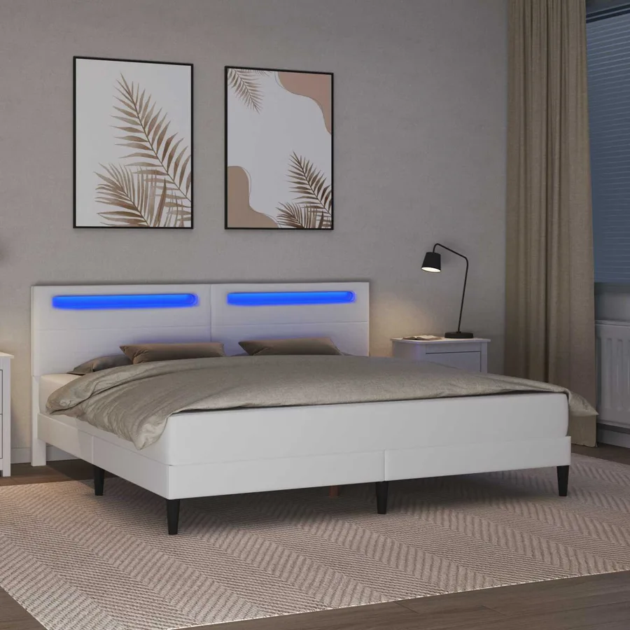 Cadre de lit avec bandes LED Blanc 200 x 200 cm Simili cuir - 4
