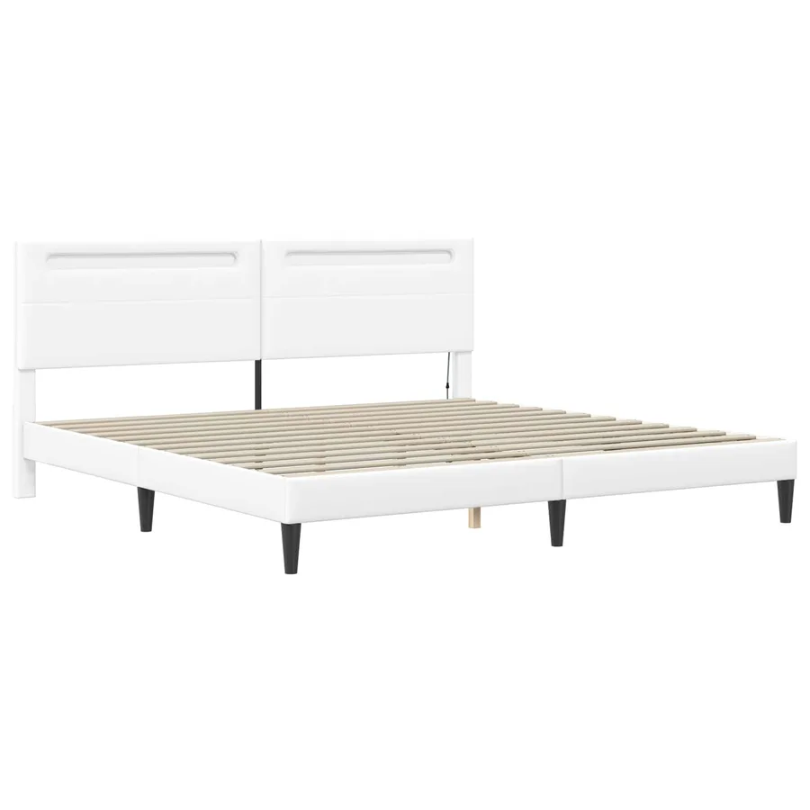 Cadre de lit avec bandes LED Blanc 200 x 200 cm Simili cuir - 6