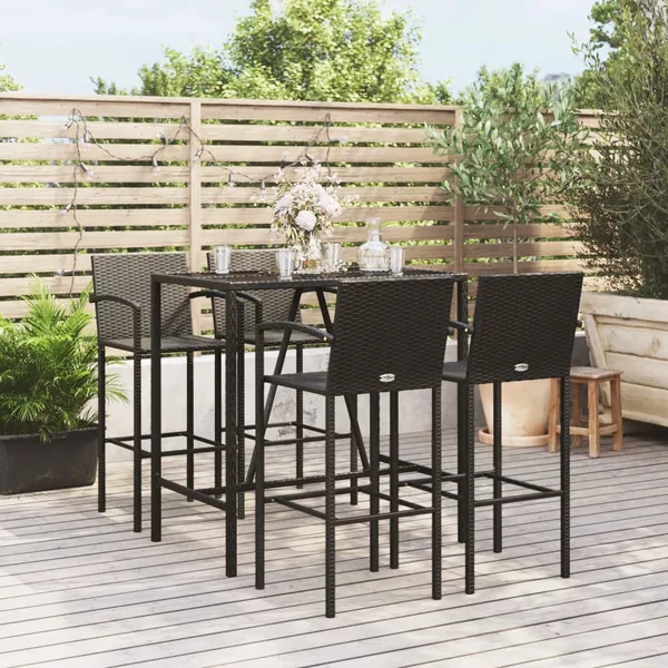 Ensemble de bar de jardin 5 pcs noir résine tressée