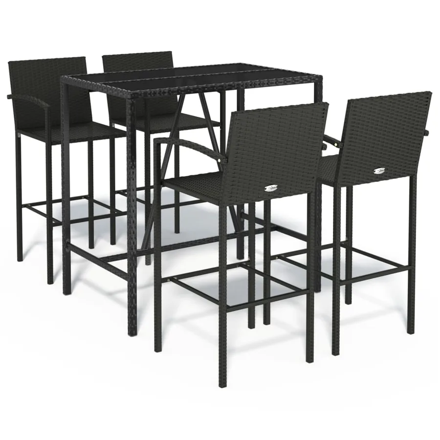 Ensemble de bar de jardin 5 pcs noir résine tressée - 2