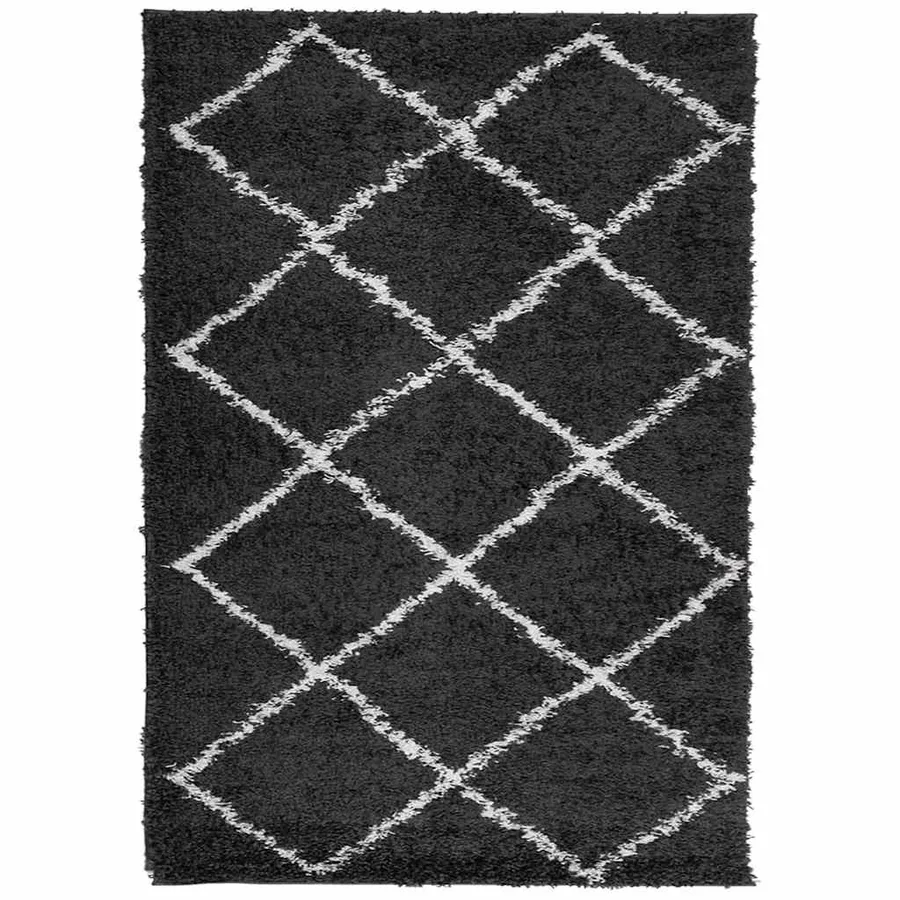 Tapis shaggy à poils longs moderne noir et crème 140x200 cm - 2