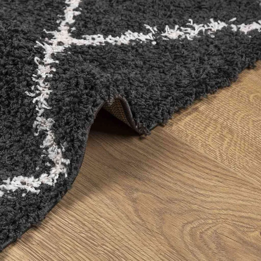 Tapis shaggy à poils longs moderne noir et crème 140x200 cm - 6