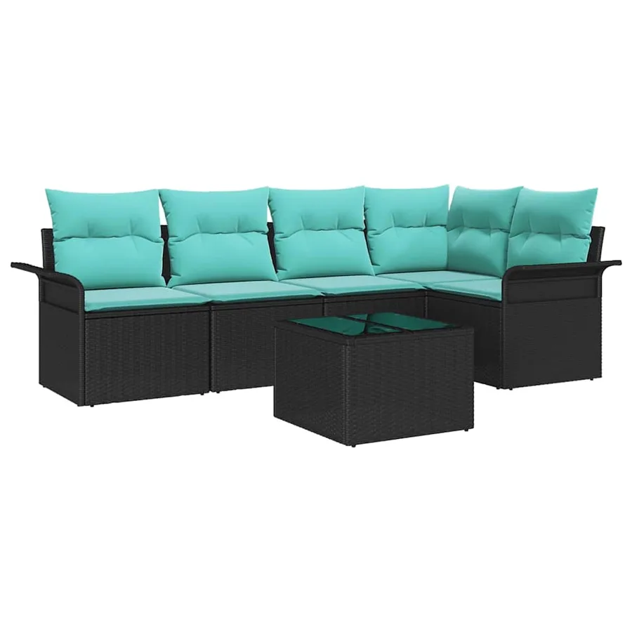 Ensemble de canapé de jardin avec coussin 6 pcs Noir polyrotin - 2