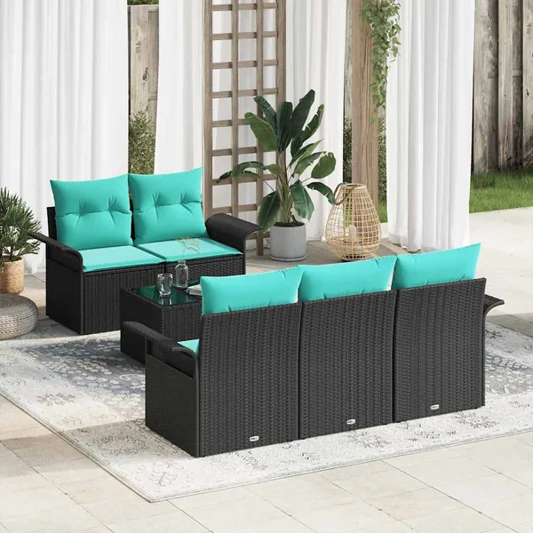 Ensemble de canapé de jardin avec coussin 6 pcs Noir polyrotin