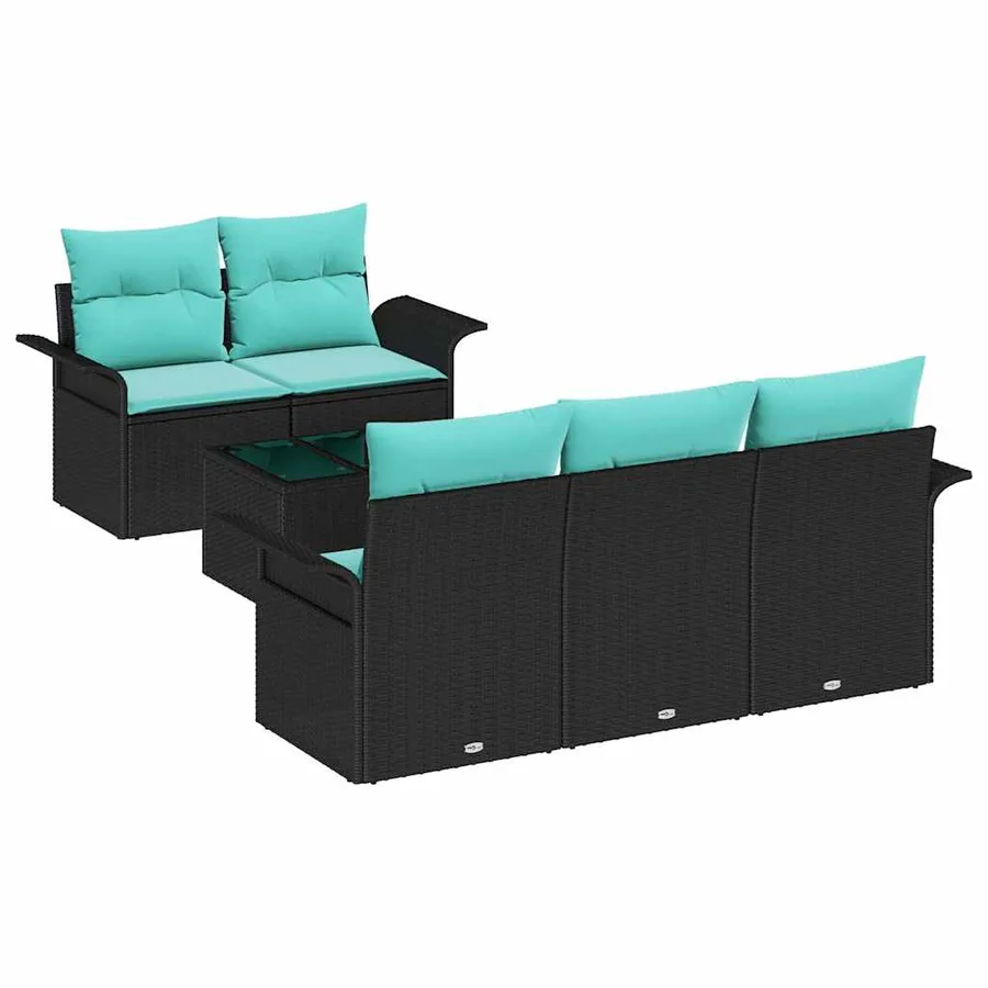 Ensemble de canapé de jardin avec coussin 6 pcs Noir polyrotin - 2