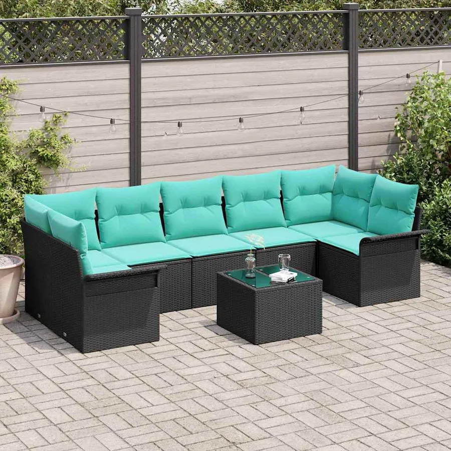 Ensemble de canapé de jardin 8 pcs Noir Poly rotin