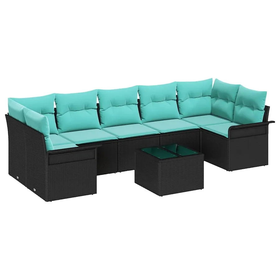 Ensemble de canapé de jardin 8 pcs Noir Poly rotin - 2