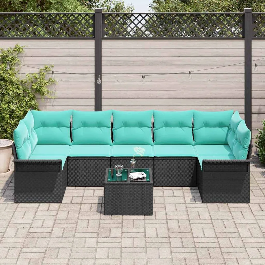 Ensemble de canapé de jardin 8 pcs Noir Poly rotin - 3