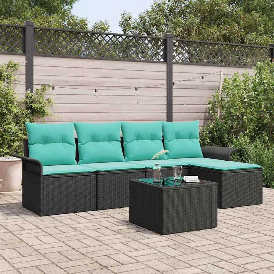 Ensemble de canapé de jardin avec coussin 6 pcs Noir polyrotin