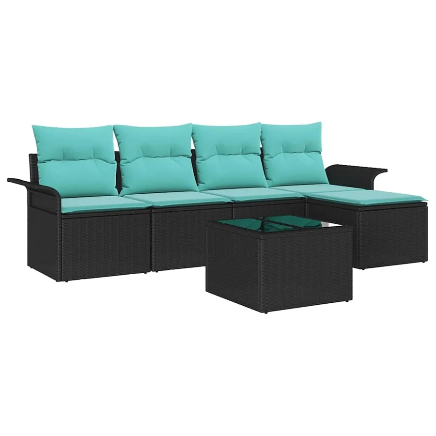 Ensemble de canapé de jardin avec coussin 6 pcs Noir polyrotin - 2
