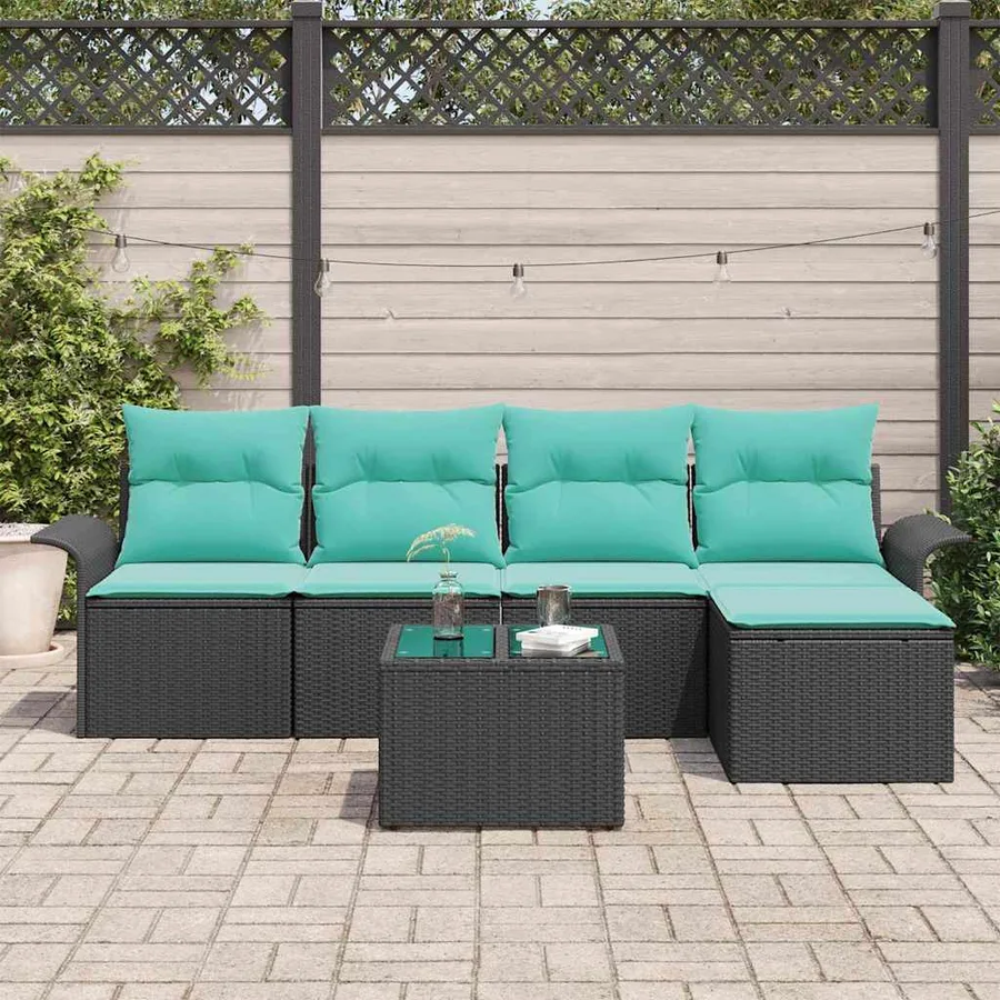 Ensemble de canapé de jardin avec coussin 6 pcs Noir polyrotin - 3