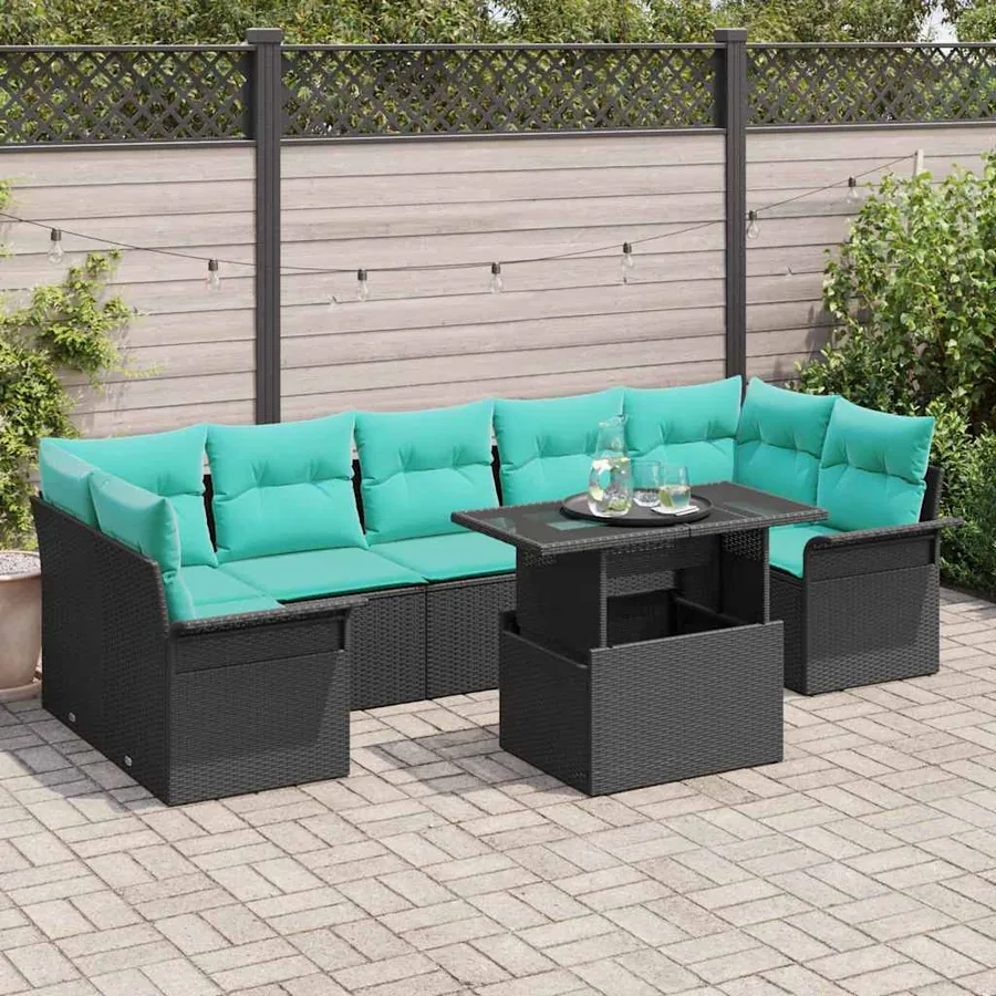 Ensemble de canapé de jardin avec coussin 8 pcs Noir Poly rotin