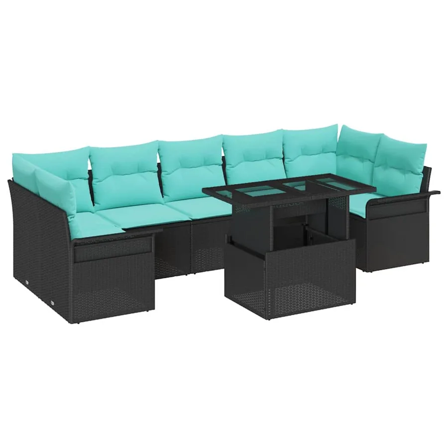 Ensemble de canapé de jardin avec coussin 8 pcs Noir Poly rotin - 2