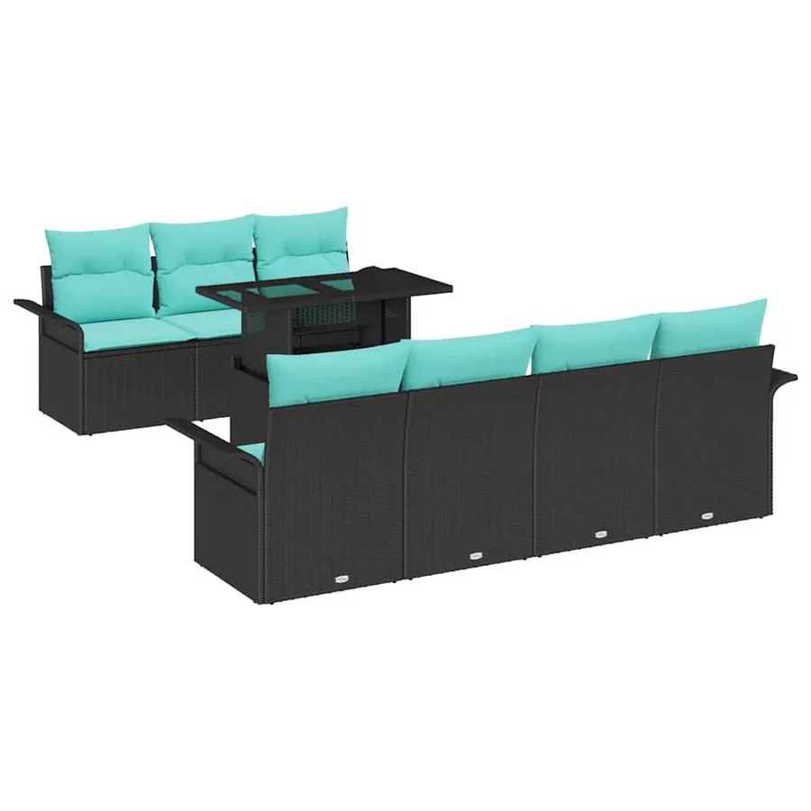 Ensemble de canapé de jardin 8 pcs Noir Poly Rattan - 2