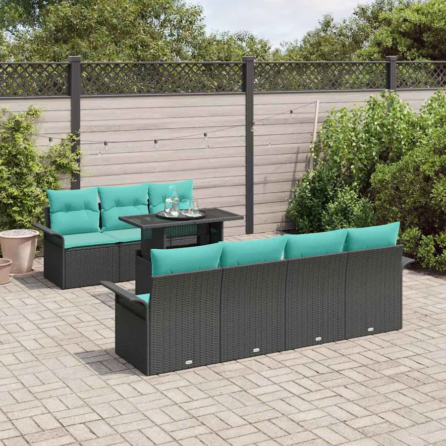 Ensemble de canapé de jardin 8 pcs Noir Poly Rattan - 3