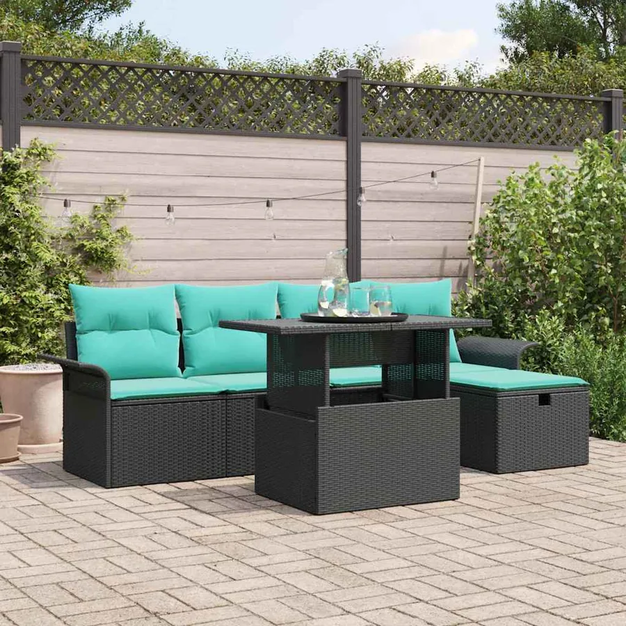 Ensemble de canapé de jardin avec coussin 6 pcs Noir Poly rotin