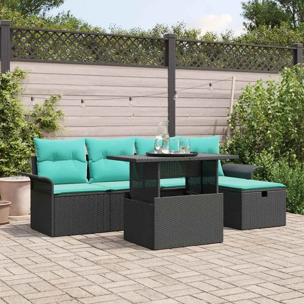 Ensemble de canapé de jardin avec coussin 6 pcs Noir Poly rotin