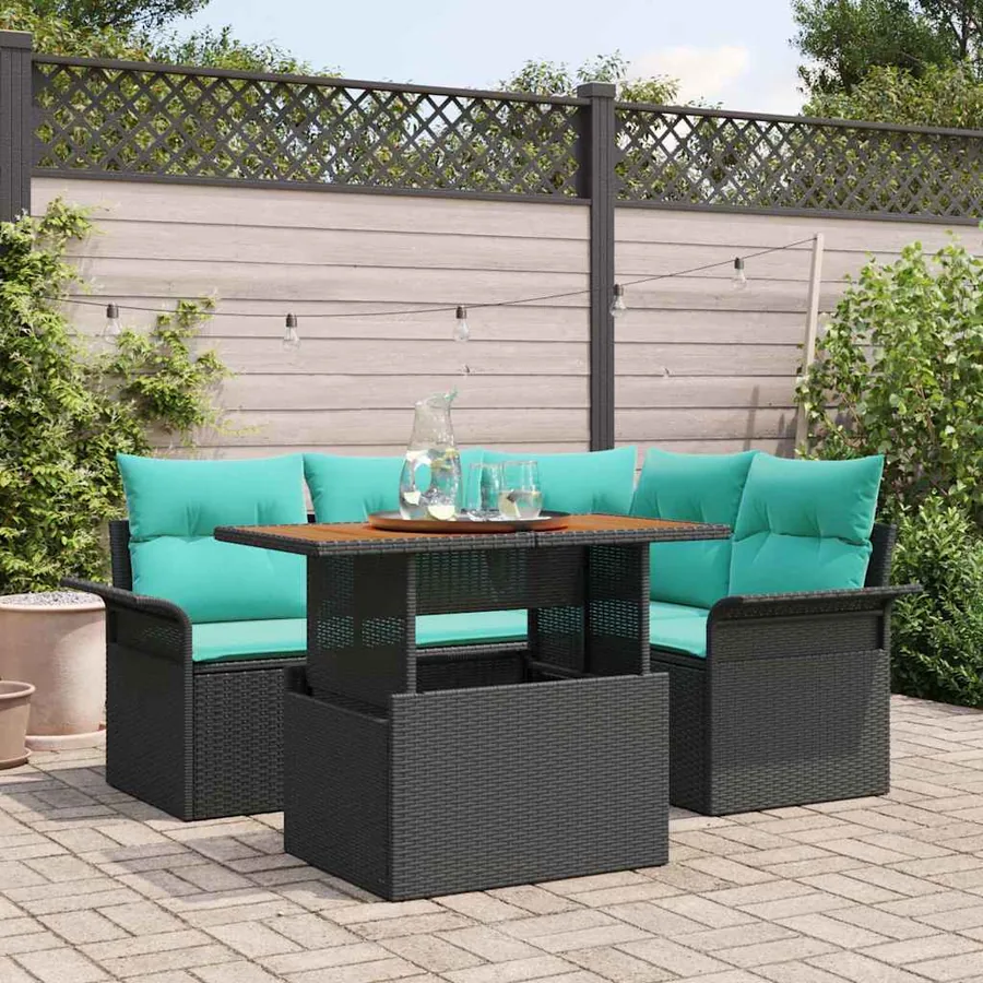 Ensemble de canapé de jardin 5 pcs Noir Poly rotin