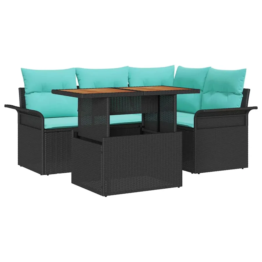 Ensemble de canapé de jardin 5 pcs Noir Poly rotin - 2