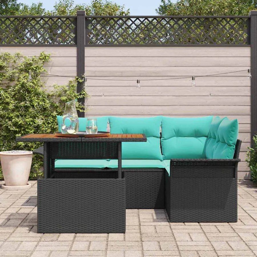 Ensemble de canapé de jardin 5 pcs Noir Poly rotin - 3