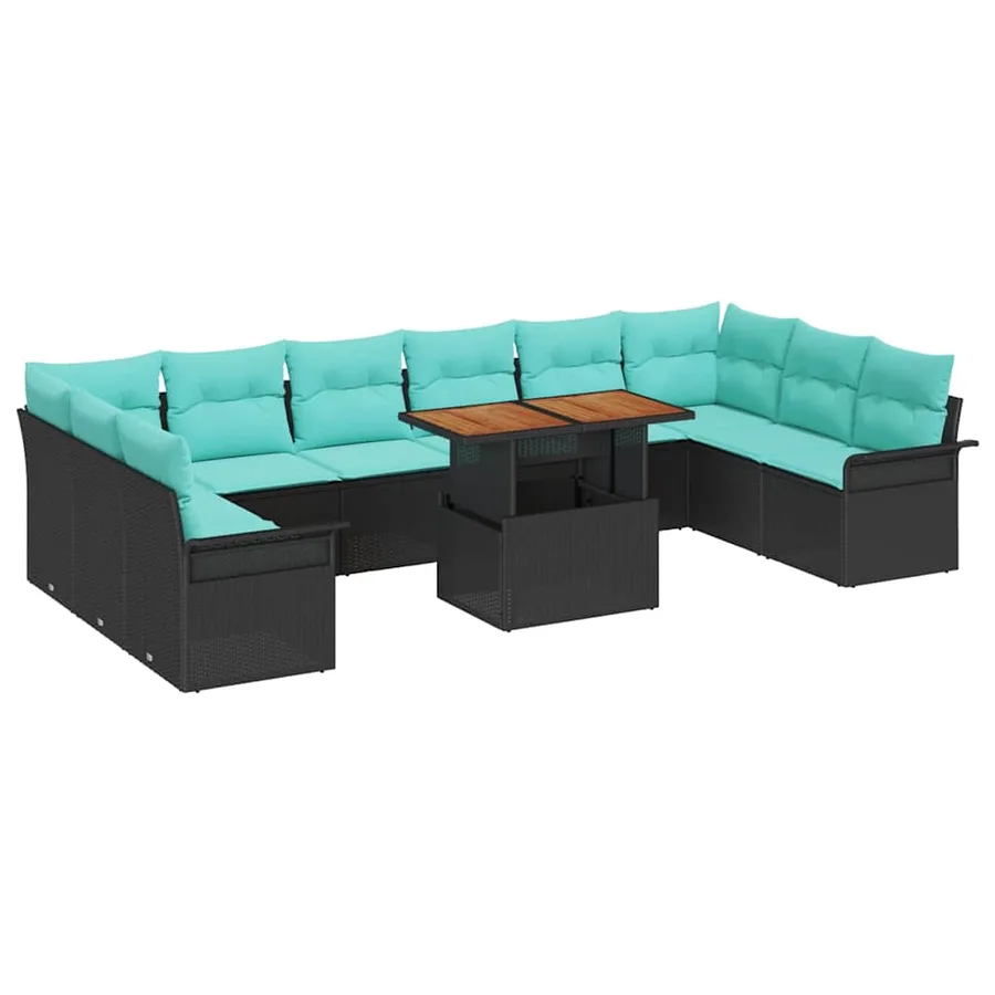 Ensemble de canapé de jardin 11 pcs Noir Poly rotin - 2