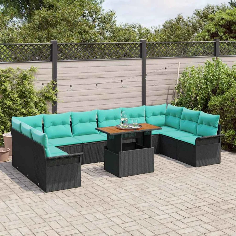 Ensemble de canapé de jardin 11 pcs Noir Poly rotin - 3