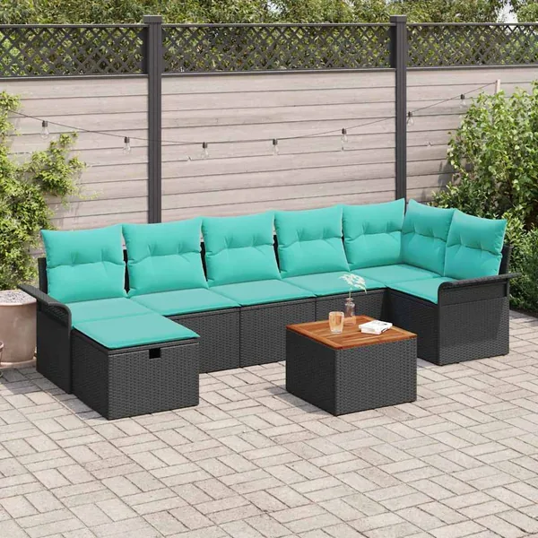 Ensemble de canapé de jardin avec coussin 8 pcs Noir polyrotin