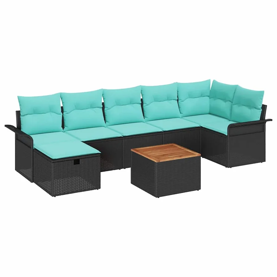 Ensemble de canapé de jardin avec coussin 8 pcs Noir polyrotin - 2