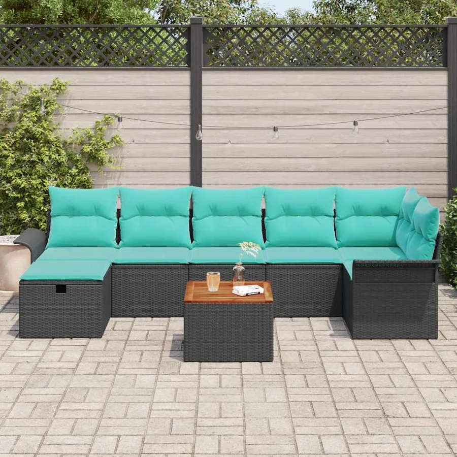 Ensemble de canapé de jardin avec coussin 8 pcs Noir polyrotin - 3