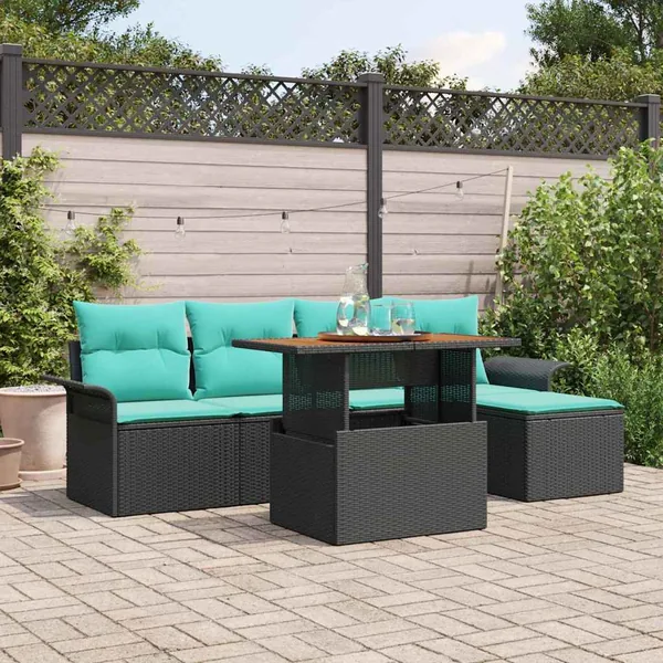 Ensemble de canapé de jardin 6 pcs Noir Poly rotin