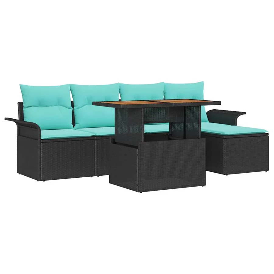 Ensemble de canapé de jardin 6 pcs Noir Poly rotin - 2