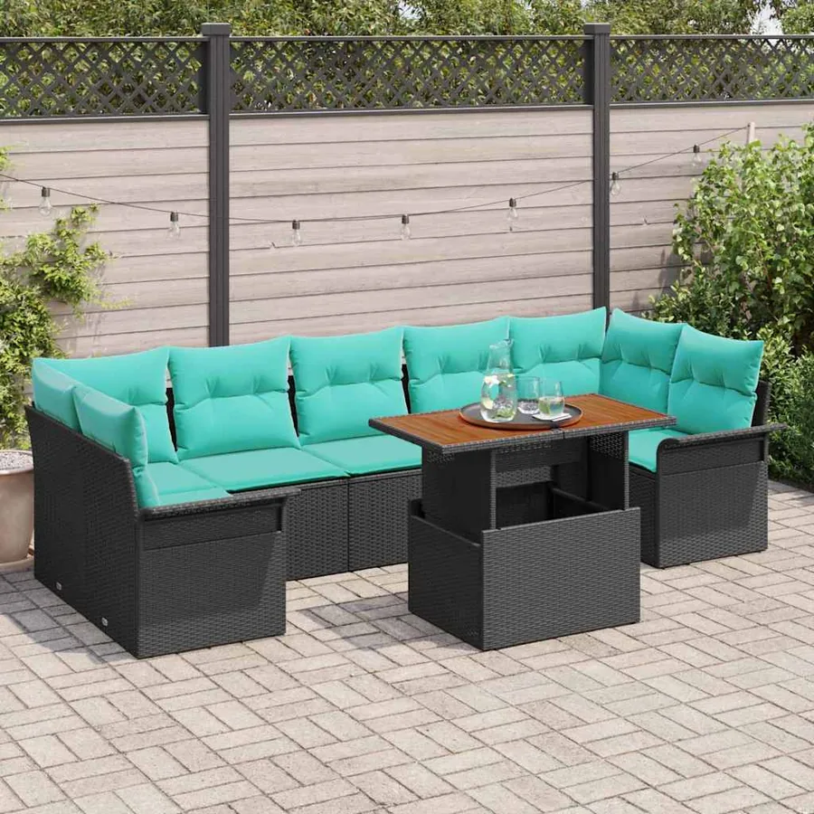 Ensemble de canapé de jardin 8 pcs Noir Poly rotin